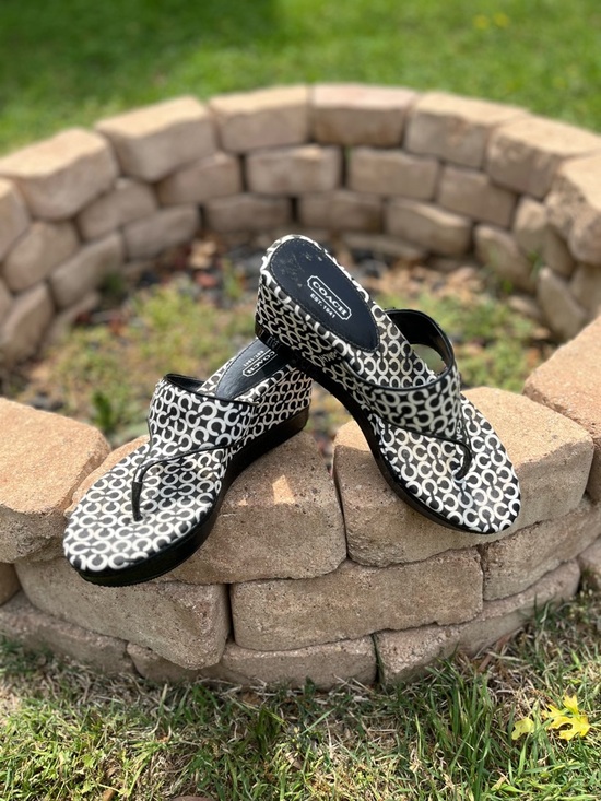 Coach Shoes - Coach Felicia Wedge Black & White Logo Platform Sandals Size 8.5